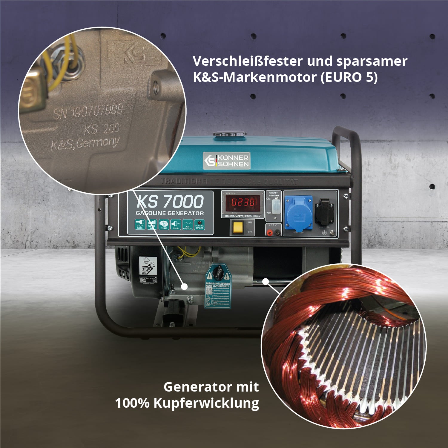 Benzingenerátor „Könner & Söhnen” KS 7000