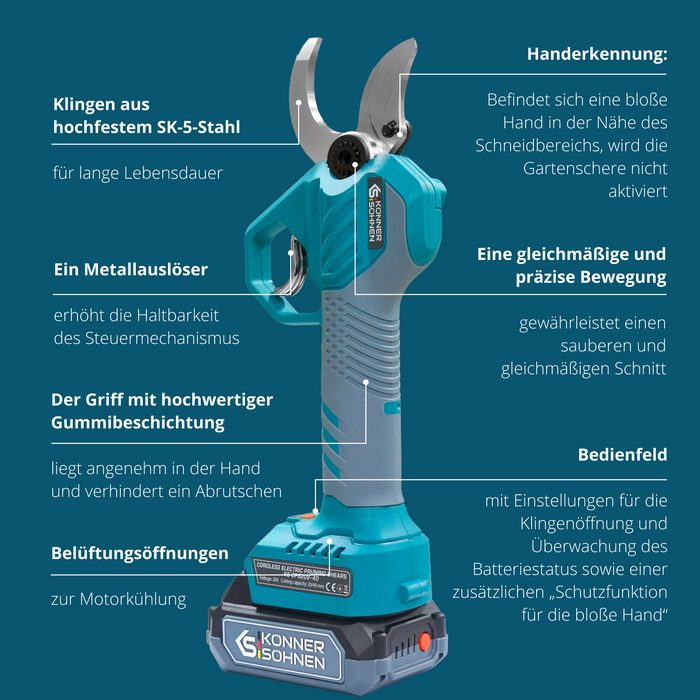 Vezeték nélküli elektromos metszőolló KS CPS20V-40 tok