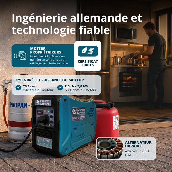 Groupe électrogène à essence-gaz de type inverter KS 2000iG S
