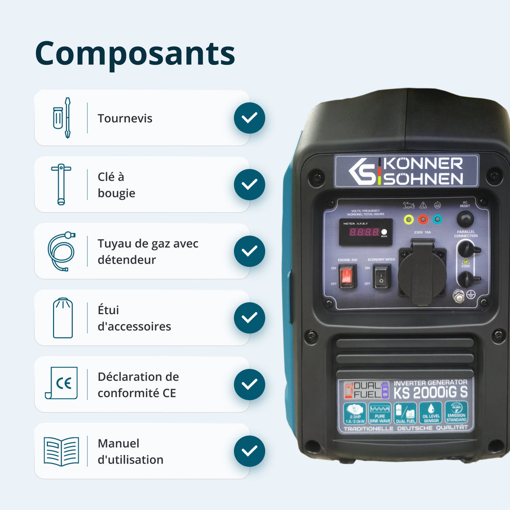 Groupe électrogène à essence-gaz de type inverter KS 2000iG S