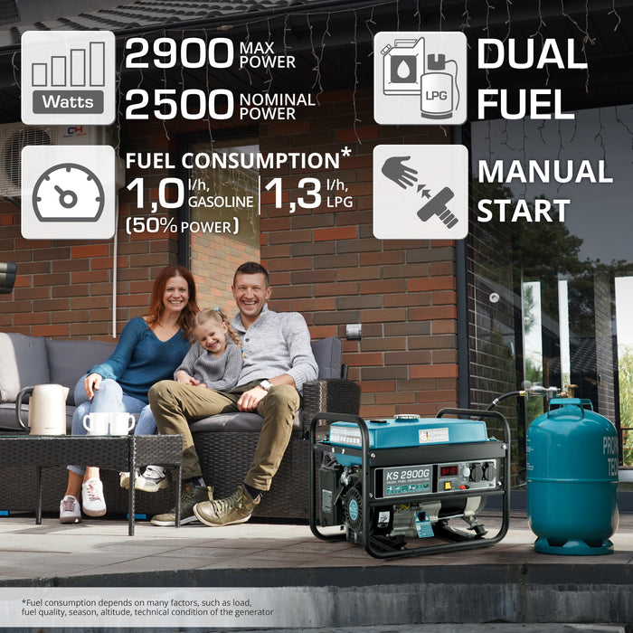 Generador híbrido de gasolina y gas "Könner & Söhnen" KS 2900G