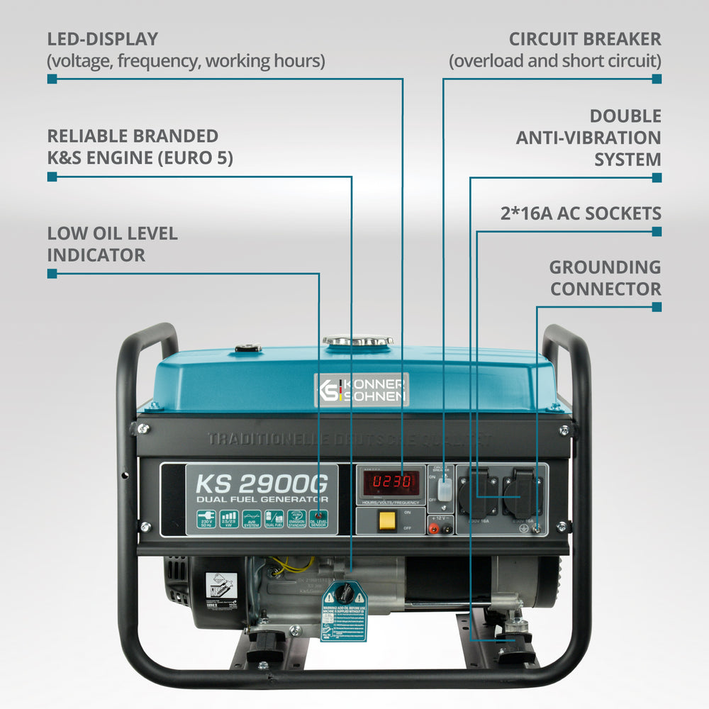 Generador híbrido de gasolina y gas "Könner & Söhnen" KS 2900G