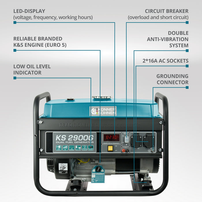 Generador híbrido de gasolina y gas "Könner & Söhnen" KS 2900G