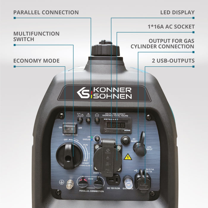 Generator cu inverter pe GPL/benzină KS 2100iG S