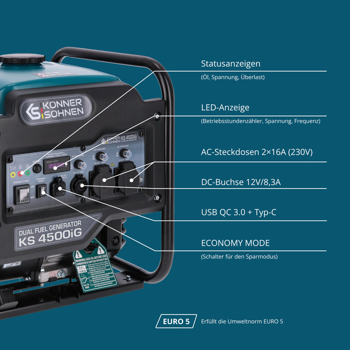 Dubbelt bränsle invertergenerator KS 4500iG