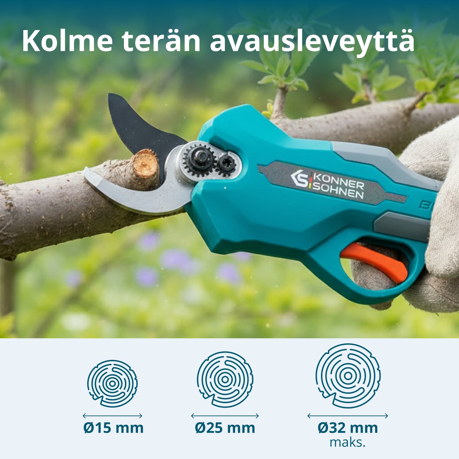 Johdottomat sähköiset oksasakset KS CPS20V-32 Case