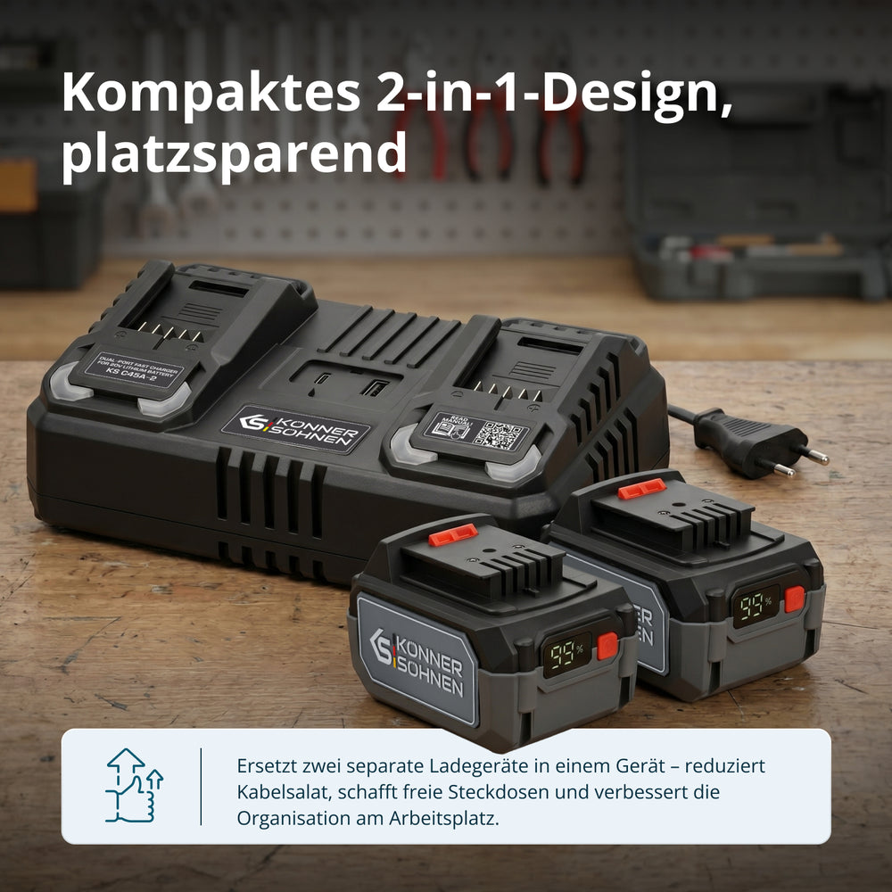 Carregador duplo para baterias recarregáveis 20V KS C45A-2