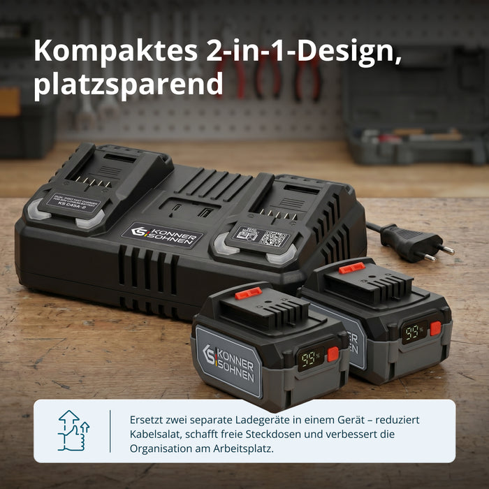 Carregador duplo para baterias recarregáveis 20V KS C45A-2
