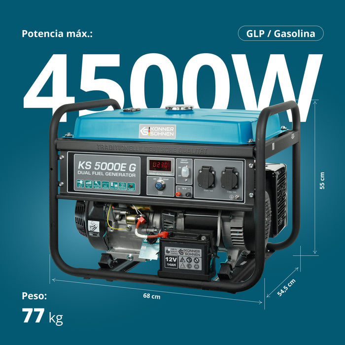 Generador híbrido de gasolina y gas "Könner & Söhnen" KS 5000E G