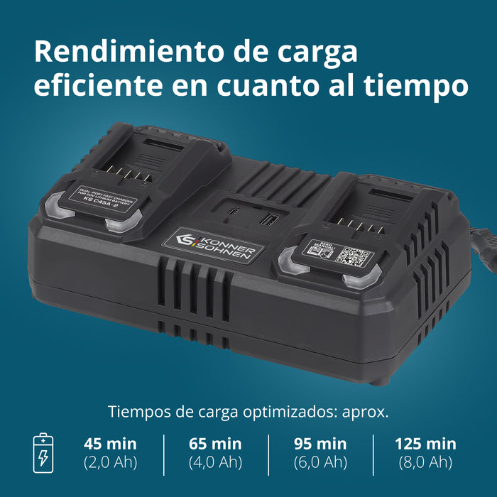Cargador doble para baterías recargables 20V KS C45A-2