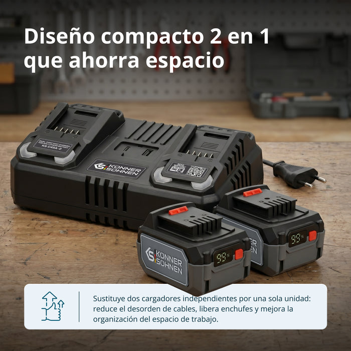 Cargador doble para baterías recargables 20V KS C45A-2
