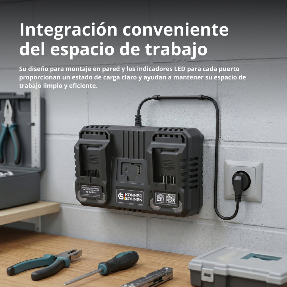 Cargador doble para baterías recargables 20V KS C45A-2