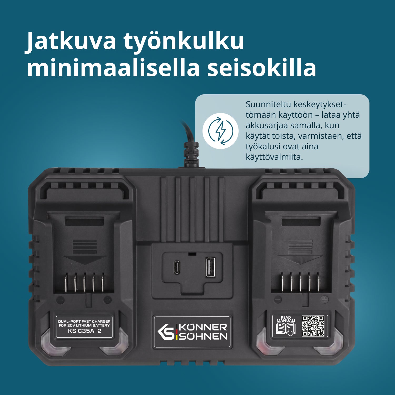 Kaksoislaturi 20V ladattaville akuille KS C35A-2