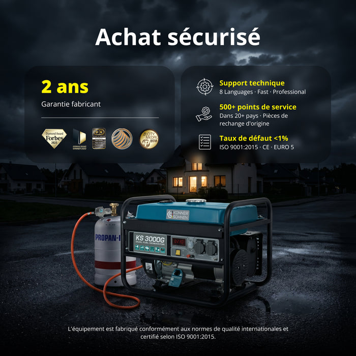 Groupe électrogène à essence/gaz "Könner & Söhnen" KS 3000G (Reconditionné Excellent)