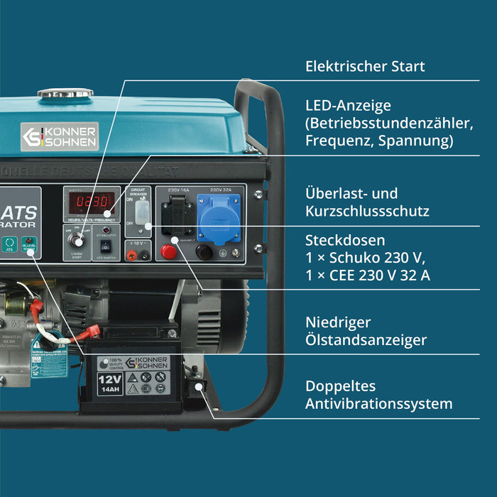 Benzinmotoros generátor „Könner & Söhnen” KS 7000E ATS